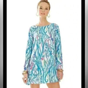 Lilly Pulitzer Marlowe Boatneck Dress Tipping‎ Point Giraffe Blue Pink Small